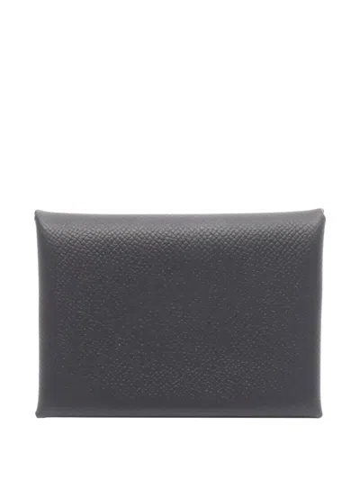 Pre-owned Hermes 2026 Epsom Calvi Duo Purse Coin Pouch In Black