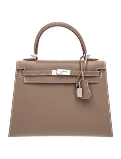 Pre-owned Hermes 2026 Epsom Kelly Ii Sellier 25 In Gray