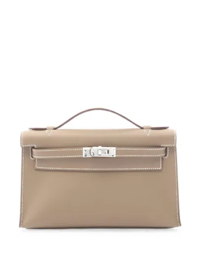 Pre-owned Hermes 2026 Kelly Pochette Tote Bag In グレー