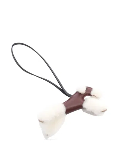 Pre-owned Hermes 2026 Milo Lambskin And Wool Budy Bag Charm Key Chain In Brown