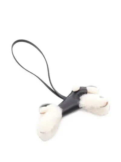 Pre-owned Hermes 2026 Paddy Shearling Bag Charm In Black