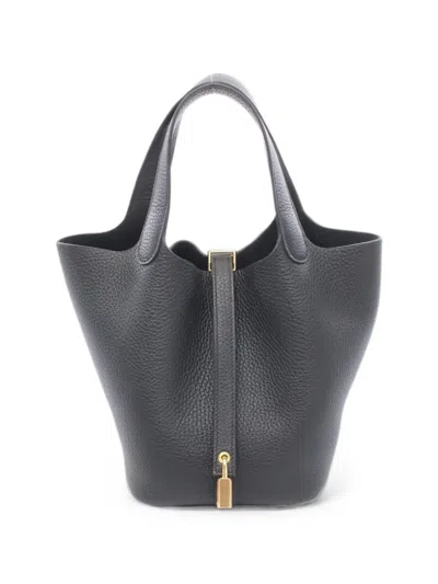 Pre-owned Hermes 2026 Pm Picotin Lock Clemence Tote Bag In Black