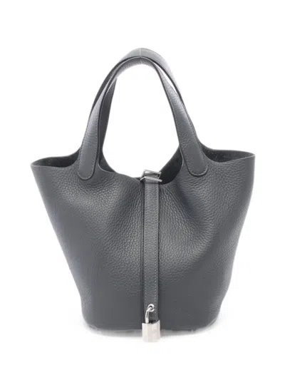 Pre-owned Hermes 2026 Pm Picotin Lock Clemence-leather Tote Bag In Gray