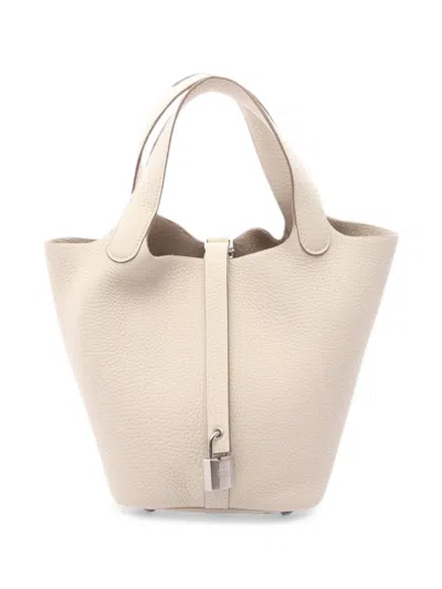Pre-owned Hermes 2026 Pm Picotin Lock Leather Tote Bag In Neutrals