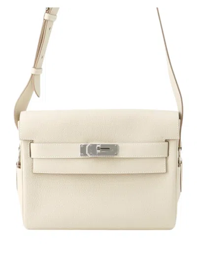 Pre-owned Hermes 2026 Togo Kelly Messenger Pm Crossbody Bag In White