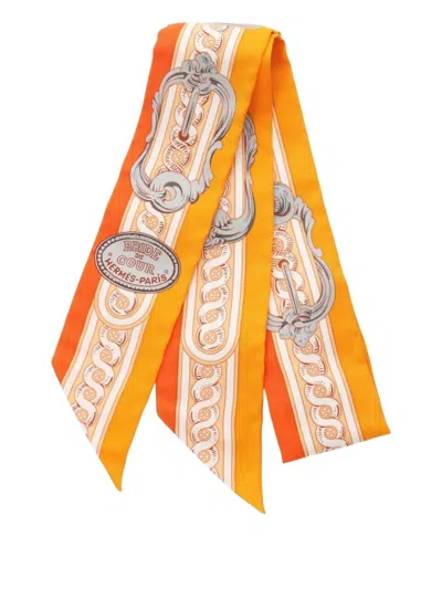 Pre-owned Hermes 20s Bride De Cour Silk Scarf In Orange