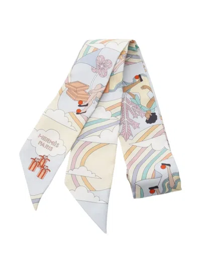 Pre-owned Hermes 20s Carres Volants Silk Scarf In Blue