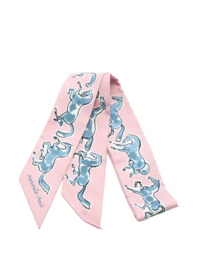 Pre-owned Hermes 20s Chevaux En Liberte Scarf In Pink