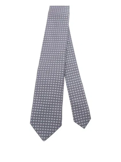 Pre-owned Hermes 20s Faconnee H Logo Silk Tie In Gray