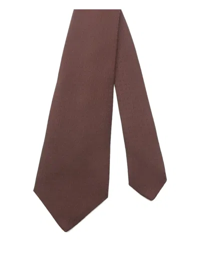 Pre-owned Hermes 20s H Pattern Silk Tie In Brown