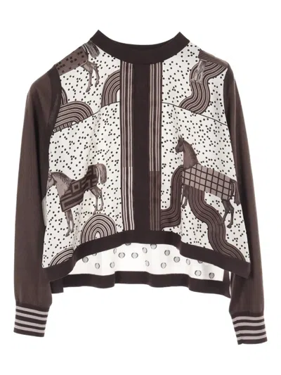 Pre-owned Hermes 20s Horse Polka Dot Top In Brown