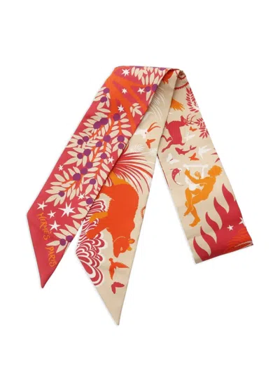 Pre-owned Hermes 20s Le Charme D'orphee Silk Scarf In Red