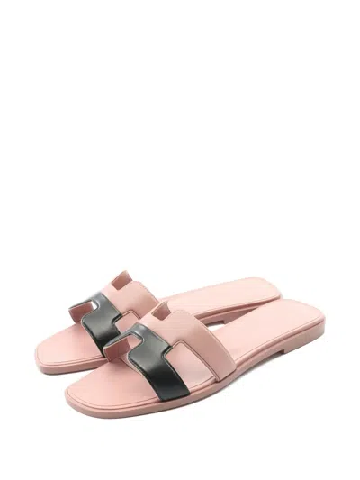 Pre-owned Hermes 20s Leather Sandals In Pink