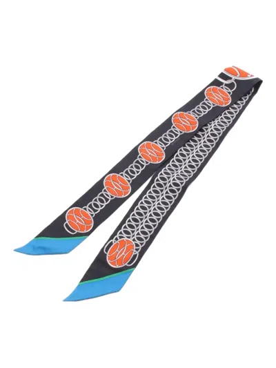 Pre-owned Hermes 20s Lift Profile Ribbon Silk Scarf In Black
