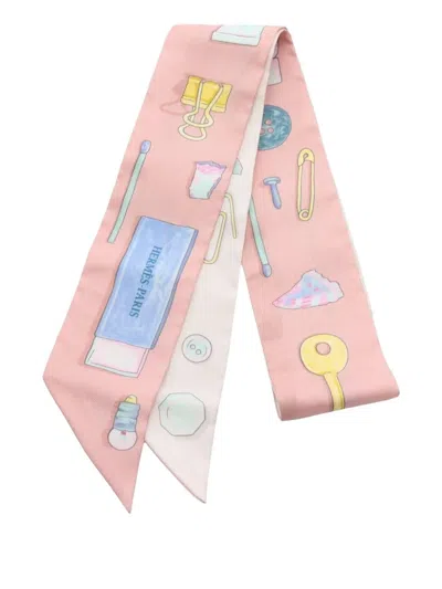 Pre-owned Hermes 20s Ribbon Pocket Scarf In Pink