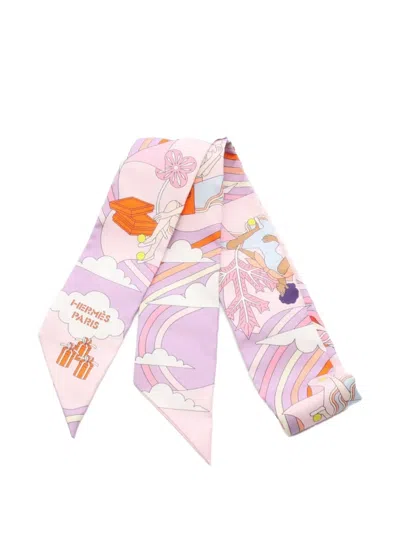 Pre-owned Hermes 20s Ribbon Scarf Silk In Purple