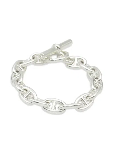 Pre-owned Hermes 20s Shane Dunkle Mm Chain-link Bracelet In Silver