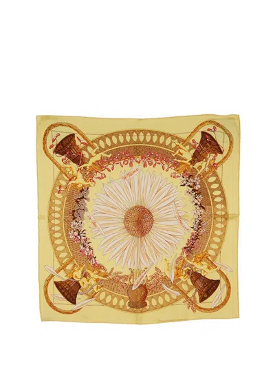 Pre-owned Hermes 20th Century Amours 42 Silk Scarf Scarves In Yellow