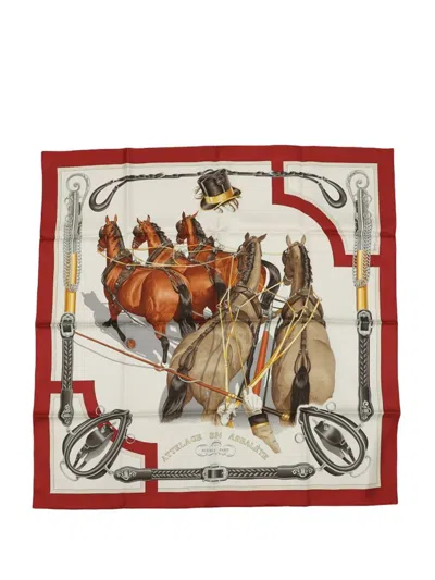 Pre-owned Hermes 20th Century Attelage En Arbalete Silk Scarf 90 Scarves In White