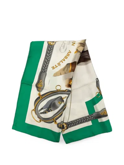 Pre-owned Hermes 20th Century Attelage En Arbalete Silk Scarf 90 Scarves In White