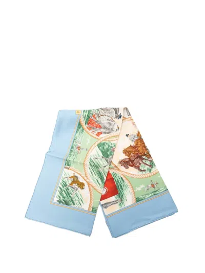 Pre-owned Hermes 20th Century Auteuil En Mai Silk Scarf 90 Scarves In Blue