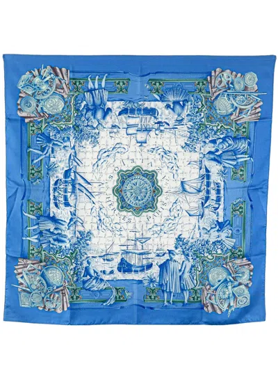 Pre-owned Hermes 20th Century Azulejos Silk Scarf Scarves In Blue