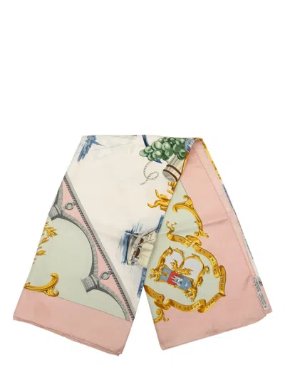 Pre-owned Hermes 20th Century Bordeaux Porte Oceane Silk Scarf 90 Scarves In Pink
