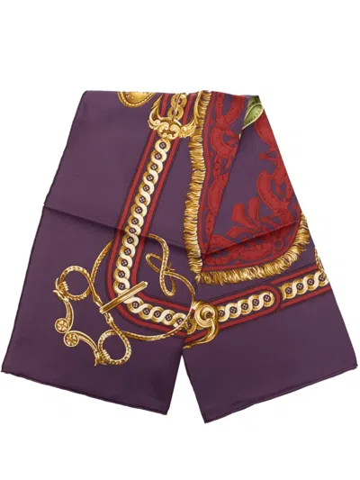 Pre-owned Hermes 20th Century Bride De Cour Silk Scarf 90 Scarves In Purple
