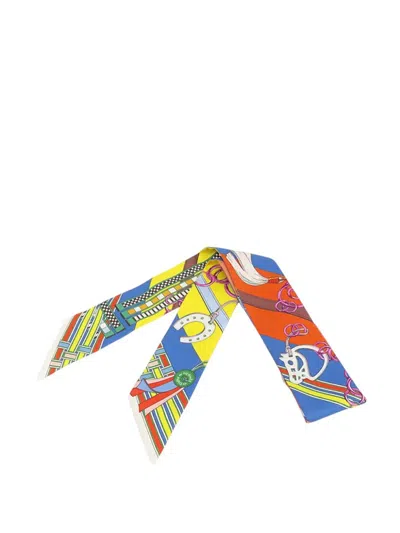 Pre-owned Hermes 20th Century Brides Et Gris-gris Silk Twilly Scarf Scarves In Blue