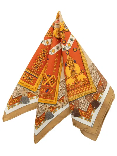 Pre-owned Hermes 20th Century Brins D Or Silk Scarf 45 Scarves In Orange
