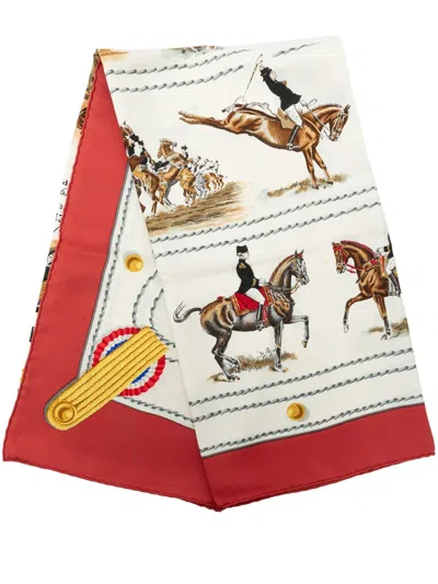 Pre-owned Hermes 20th Century Cadre Noir Silk Scarf 90 Scarves In White