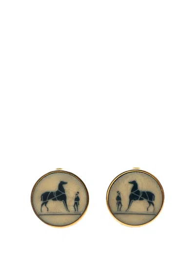 Pre-owned Hermes 20th Century Caleche Horse Clip On Earrings Costume Earrings In Gold