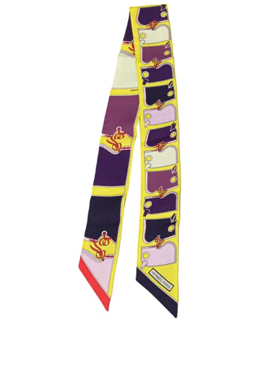 Pre-owned Hermes 20th Century Camails Silk Twilly Scarf Scarves In Yellow