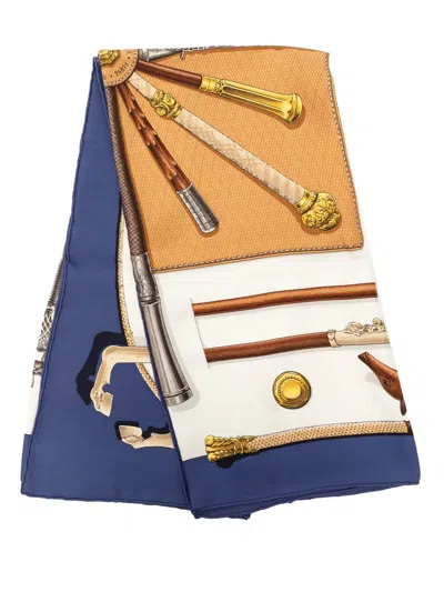 Pre-owned Hermes 20th Century Cannes Et Pommeaux Silk Scarf 90 Scarves In Blue