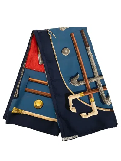 Pre-owned Hermes 20th Century Cannes Et Pommeaux Silk Scarf Scarves In Blue
