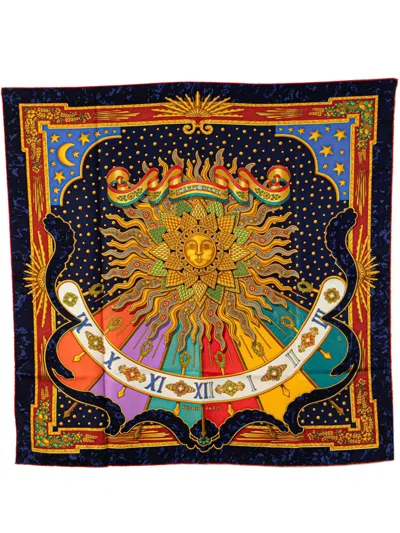 Pre-owned Hermes 20th Century Carpe Diem Silk Scarf Scarves In Blue