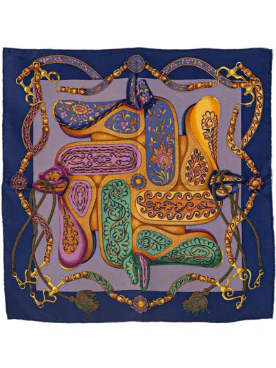 Pre-owned Hermes 20th Century Carres Volants Silk Scarf Scarves In Blue