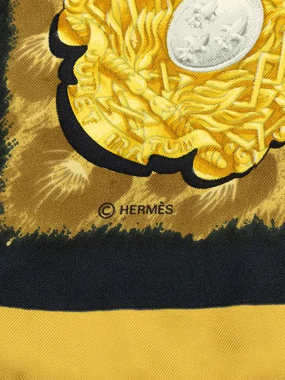 Pre-owned Hermes 20th Century Casques Et Plumets Silk Scarf 90 Scarves In Gold