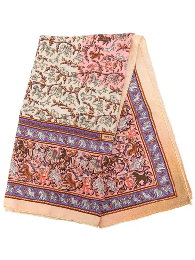 Pre-owned Hermes 20th Century Chasse En Inde Silk Scarf 90 Scarves In White