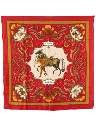 Pre-owned Hermes 20th Century Cheval Turc Silk Scarf Scarves In Red