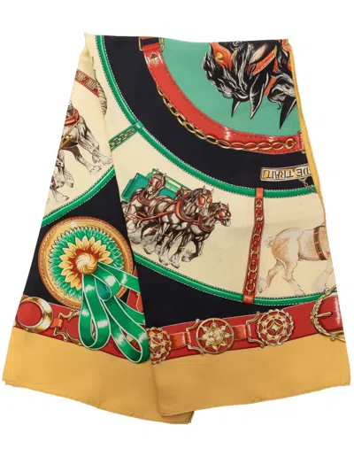 Pre-owned Hermes 20th Century Chevaux De Trait Silk Scarf 90 Scarves In Yellow