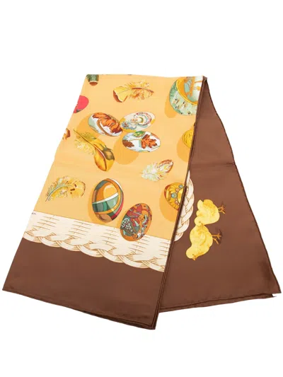 Pre-owned Hermes 20th Century Couvee D  Silk Scarf 90 Scarves In Orange