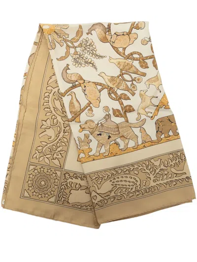Pre-owned Hermes 20th Century Early America Silk Scarf 90 Scarves In Neutrals