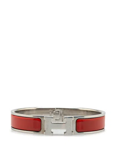 Pre-owned Hermes 20th Century Enamel Clic H Bracelet Gm Costume Bracelet In Silver