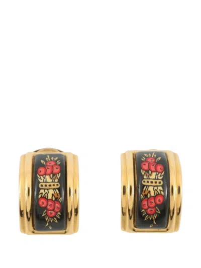 Pre-owned Hermes 20th Century Enamel Cloisonne Clip On Earrings Costume Earrings In Black