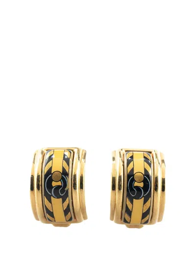 Pre-owned Hermes 20th Century Enamel Cloisonne Clip On Earrings Costume Earrings In Gold