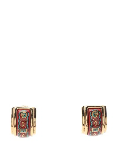 Pre-owned Hermes 20th Century Enamel Cloisonne Clip On Earrings Costume Earrings In Red
