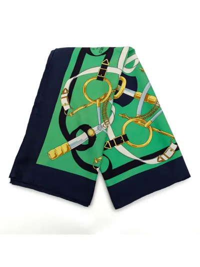 Pre-owned Hermes 20th Century Eperon D Or Silk Scarf 90 Scarves In Blue