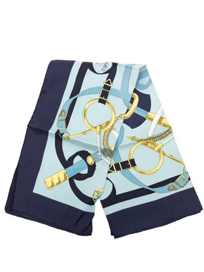 Pre-owned Hermes 20th Century Eperon D Or Silk Scarf 90 Scarves In Blue