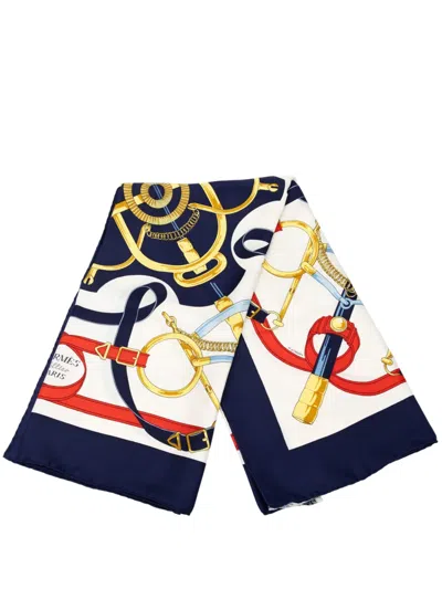 Pre-owned Hermes 20th Century Eperon D Or Silk Scarf 90 Scarves In Blue